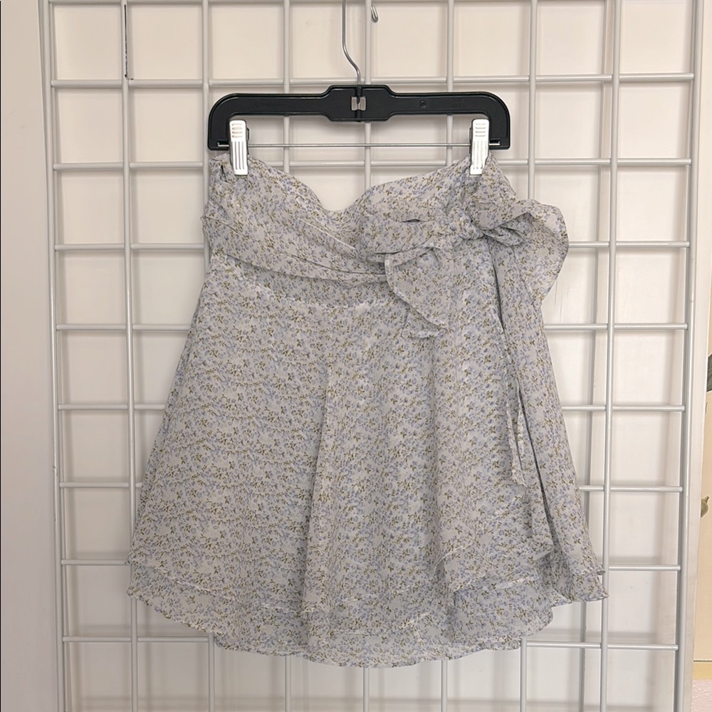 Floral Blue wrap ruffle bow tie mini skirt